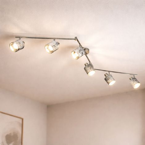 Plafonnier plafonnier 6 lampes spot bar orientable lampe de salon, métal velours argent, 6x E14 LxH 145x18 cm