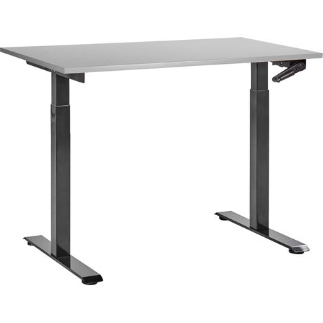 Escritorio de altura regulable manualmente oficina moderna patas cuadradas 120 x 72 cm tablero gris soporte de acero negro DESTINES