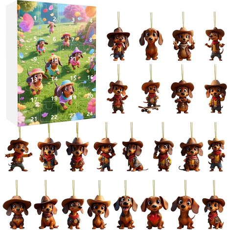 Calendrier de l'Avent souvenir saisonnier en acrylique  Calendrier 24 jours avec pendentifs teckel Pour ados adultes étudiants arbre fenêtre mur clôture cheminée (1/5)