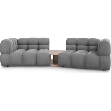 Canapé modulable 2 places en velours gris clair (1/5)