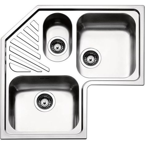 Apell ROAN3IBC Serie Roma Lavello da Incasso Angolare 2 Vasche e 1 Vaschino in Acciaio Inox 18-10 con Gocciolatoio Centrale colore Inox (1/2)