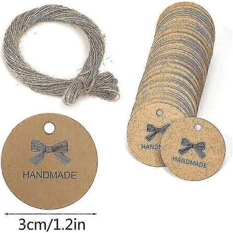100 runde Geschenkanhänger aus Kraftpapier, handgefertigt mit Liebe, mit Schnur. – Muster 1 (1/5)