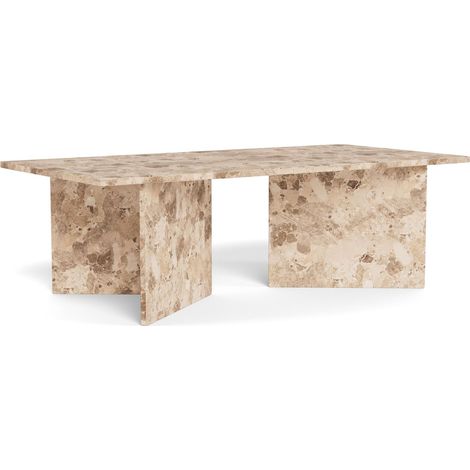 Mesa de centro Norsica 957, De color marrón claro, 42x70x140cm, Diámetro: 0, Mármol, Angular (1/5)