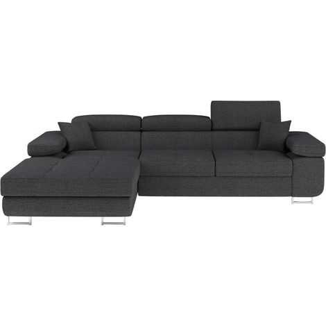 Canapé d'angle convertible AMANDA gris foncé chenille tissée avec coffre (1/5)