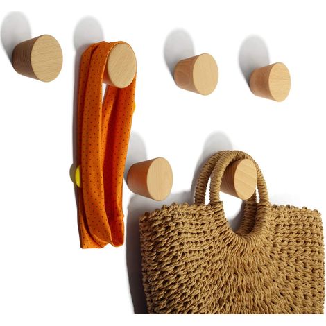 Patères murales en bois, crochets coniques simples, porte-manteau mural rustique pour salon, pour suspendre vestes, chapeaux et sacs à main (1/5)