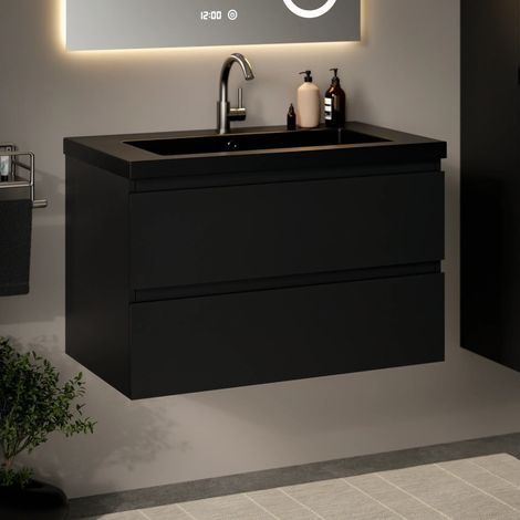 Badezimmermöbel Sova – 80 cm – Mattschwarz – Schwarzes (1/4)