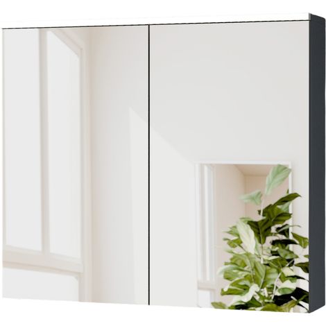 BERNSTEIN - Mobile bagno sospeso Antracite opaco 80x18x70cm (LxPxA) 2 ante a specchio, illuminazione LED, ripiani in vetro - SOLO	Antracite opaco