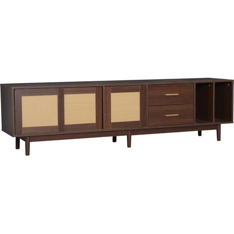Mobile TV basso 190 x 40 x 52 cm in MDF marrone con 2 cassetti e porte scorrevoli (1/5)