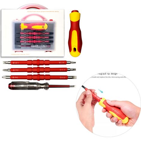 Tournevis multifonction 5-en-1 isolé avec testeur de tension et aimant, outil électrique double usage pour électricien, kit de tournevis de précision (1/5)