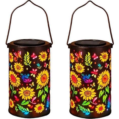 Set mit 2 farbenfrohen LED-Sonnenblumen-Solarlaternen für Garten und Einfahrt. (1/5)