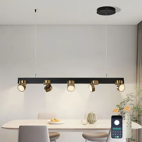 5-Light Linear LED Pendant Lamp, 100cm Adjustable Height Pendant Light for Kitchen Island, Dining Table & Living Room