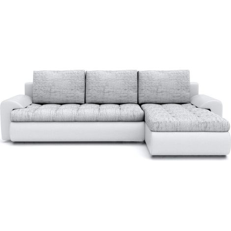 Tokyo Right Hand Facing Pleated Fabric Corner Sofa Bed - Light Grey & White (1/3)