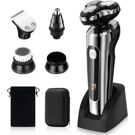 Rasoir Électrique Hommes 5 en 1, Tondeuse à Barbe Sans Fil, Electric Shaver avec Écran LED, Tondeuse Cheveux avec Base