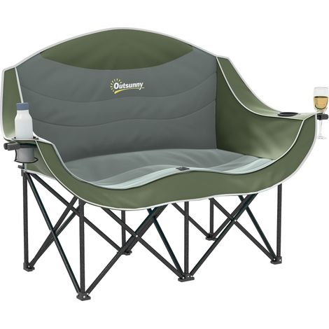 Chaise pliante camping 2 places avec porte-gobelet et sac transport 250kg couleur verte idéale pour vos aventures en plein air (1/5)