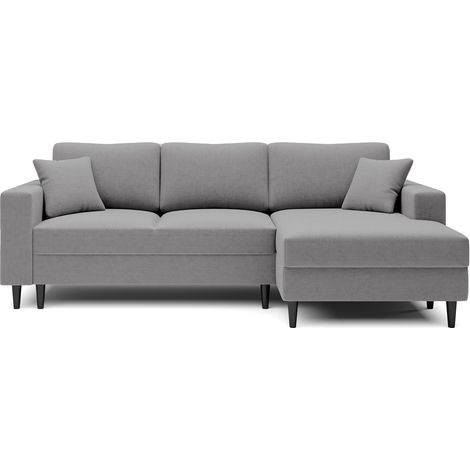 Selsey - Nalika L-förmiges Ecksofa mit Schlaffunktion und einem Behälter aus grauem hydrophobem Velours auf der rechten Seite (1/4)