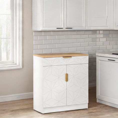 Buffet coloris blanc en engineered bois 60 x 32 x 82 cm (1/5)