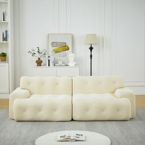 Canapé droit 2 places 224x104x66 cm en tissu beige, avec rangement pour salon moderne FloraGrace (1/5)