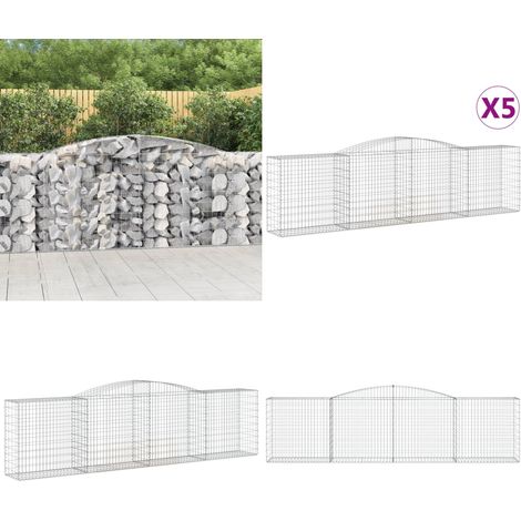 Gabionen mit Hochbogen 5 Stk. 400x50x100/120cm Verzinktes Eisen - Gabionen - Gabionenkorb - Gartendeko - Gartenzubehör - Zaun - Home & Living (1/5)