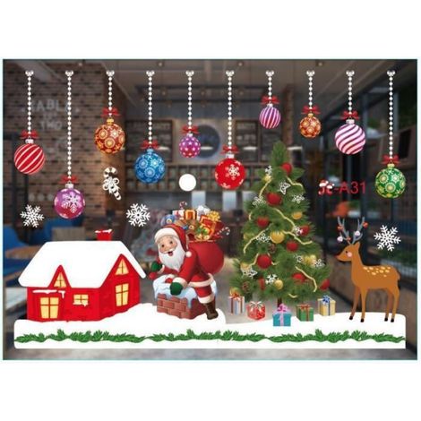 10 Autocollants Noël, PVC Amovible, Blanc, Fenêtre, Porte (1/4)