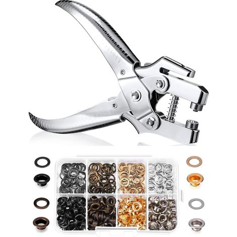 3/16 pouces Grommet Kit d'outils Eyelet Pince Set Trou Punch Grommet Pinces de presse à main avec 200 morceaux d'oeillets pour chaussures Sacs de vêtements, (Or, argent, gris, cuivre)