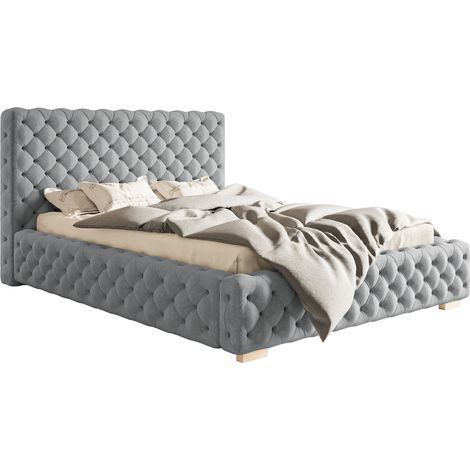 Lit Adulte 200x200 cm Adonis - Lit Double, Tissu Velours Gris clair (Jasmine 90) (1/5)