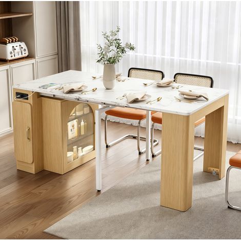 Mesa extensible con ruedas y almacenaje, isla de cocina 149,6 x 80 x 77 cm natural DESVIAE (1/5)