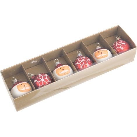 6 Palline "Joe Babbo" per Albero di Natale in vetro Rosso da Pendaglio decorato Ø 4 cm