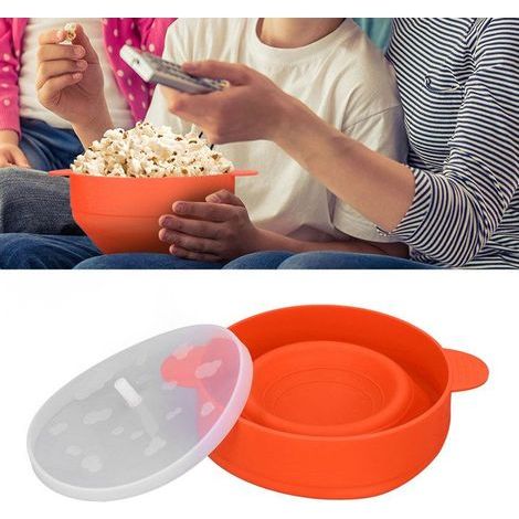 BelleRise - Bol micro-ondes popcorn – Silicone pliable -40℃/+230℃ – Grand volume 26×14 cm – Orange (1/5)