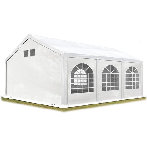 TOOLPORT Party Tent Marquee 4x6 m white PROFESSIONAL PE 550 N waterproof tarpaulin UV-resistant with groundbar garden tent (1/5)