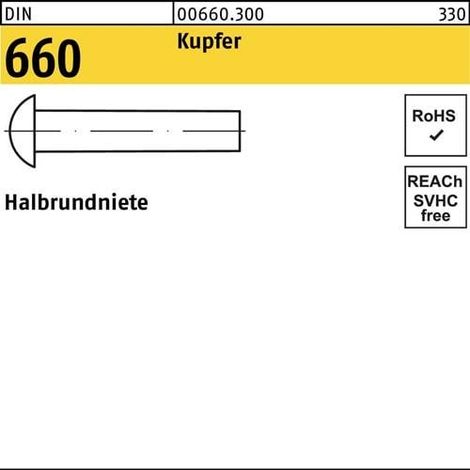 Rivets demi-ronds DIN 660 5x 25 cuivre 500 pièces