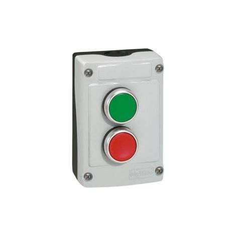 Legrand – Boîte à bouton Osmoz avec 2 boutons à impulsion vert et rouge – Couvercle gris – IP66 pour environnements humides (1/2)