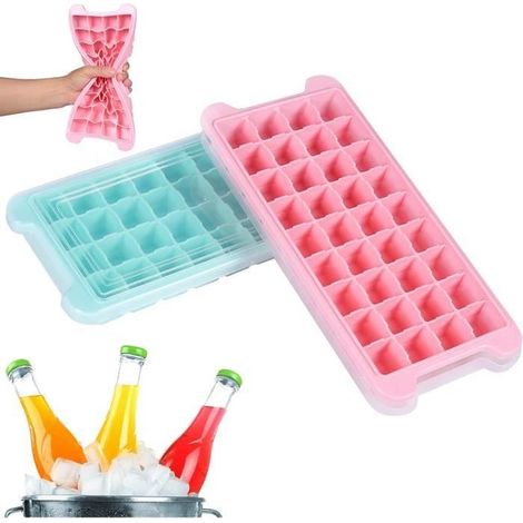 2 Bacs à Glaçons avec Couvercle,Moule a Glacon Silicone 72 Blocs,Moule à Glaçons Empilable à Dégagement Facile pour Whisky,Cocktails (1/4)