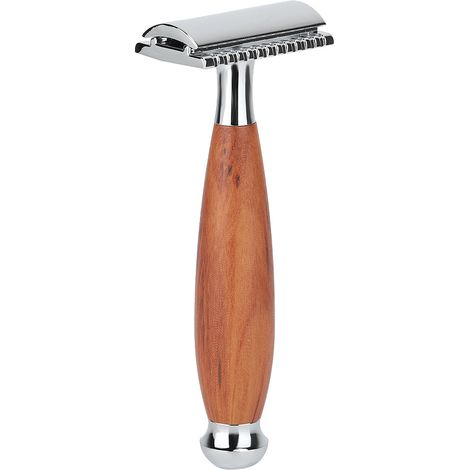 Rasoir de sûreté homme classique double lame, manche en bois, rasage manuel traditionnel, coupe précise et douce pour peau sensible (1/5)