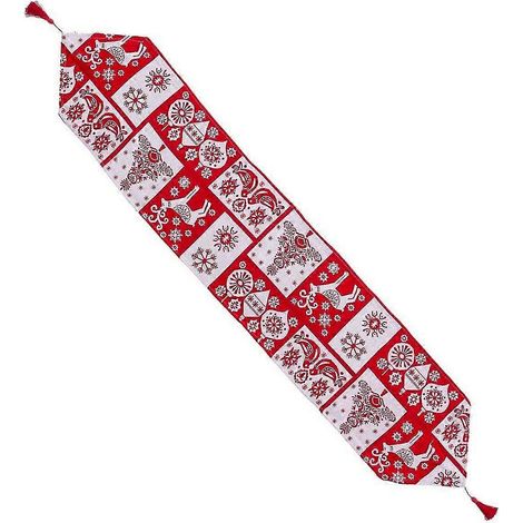 Chemin de table de Noël blanc et rouge en polyester 180 x 33 cm (1/5)