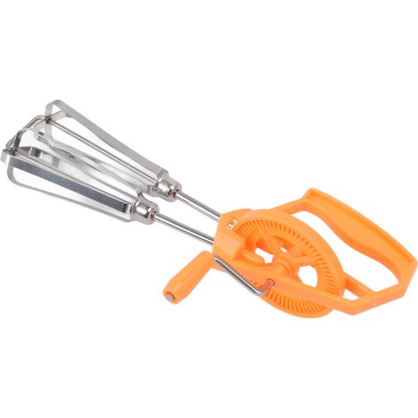 Batteur à œufs manuel en acier inoxydable et plastique, à manivelle et rotation automatique, pour une utilisation sans effort à la maison (orange). (1/5)