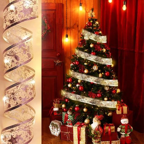 Ruban lumineux de Noël, 10 m, 100 LED, éclairage de Noël, guirlande lumineuse à piles, décoration de sapin de Noël, lumières de Noël pour décoration intérieure (Argent) (1/5)