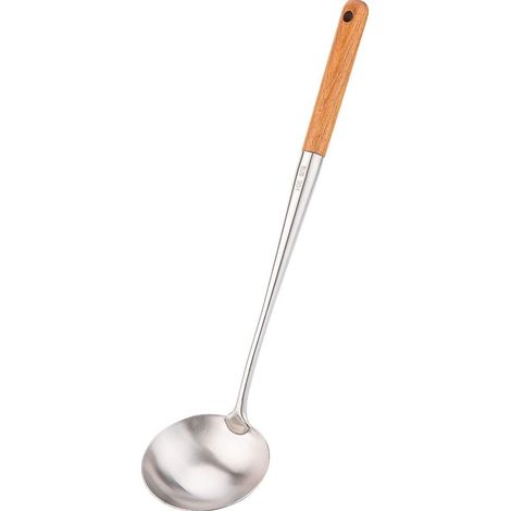 Louche à soupe pour wok en acier inoxydable 304 avec manche en bois, 43 cm