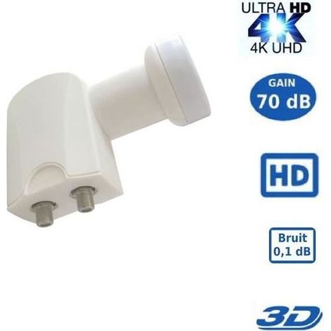 LNB Twin SR-2088, 0.1dB ,High Gain 70 DB  - Tête Parabole Universelle Compatible Full HD 4K TNTSATCanal+ Astra et FRANSAT (1/2)