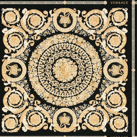 Carta da parati barocca Profhome 370553 Carta da parati TNT leggermente strutturata in stile barocco lucida nero oro bianco-crema 7,035 m2 (1/5)