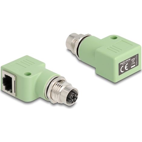 Delock Adaptador M12 codificado X de 8 pines hembra a RJ45 hembra Cat.5e con orificio de montaje en Ã¡ngulo de 90Â° verde