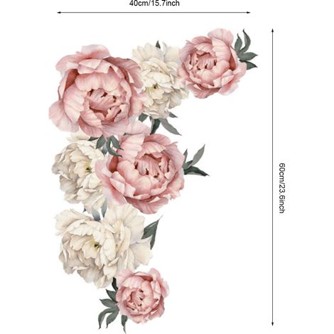 Autocollant mural motif pivoine pour décoration chambre, sticker art appliqué fond décoratif (1/5)