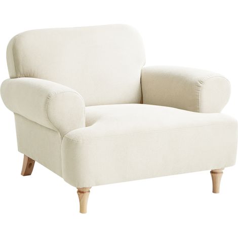 Sillón retro de tela patas de madera poliéster asiento grueso beige Kiberg (1/5)