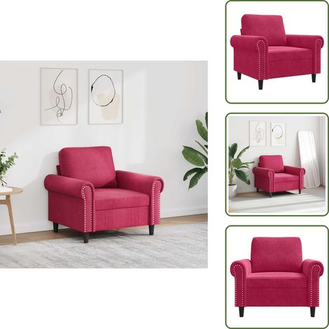 The Living Store Sessel Weinrot 60 cm Samt - Samtsofa - Wohnzimmersofa - Bequemer Sessel - Weinroter Sessel