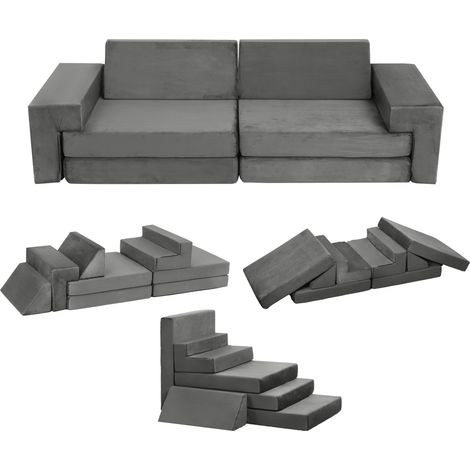 Canapé pour Enfants, Canapé Modulaire à Construire des Forts+ Housse Amovible et Coussin de Mousse 8PCS ,55.8 x152.4 x30.4 cm, Gris (1/4)