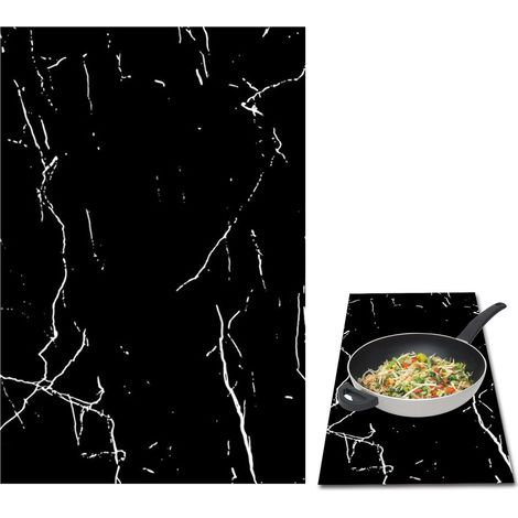 Tapis de protection pour plaque à induction en silicone résistant à la chaleur pour cuisinières électriques, lavable et recyclé (noir marbré) 52 x 78 cm