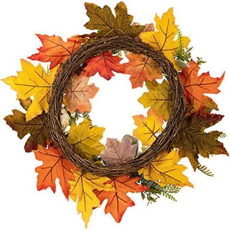 Couronne d'Action de Grâces artificielle avec citrouilles pour porte d'entrée, décoration de jardin automnale. (1/4)