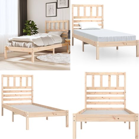 Cadre de lit sans matelas 75x190 cm bois de pin massif - Cadre De Lit - Lit En Bois - Lit Double - Meubles Chambre - Literie - Home & Living (1/5)