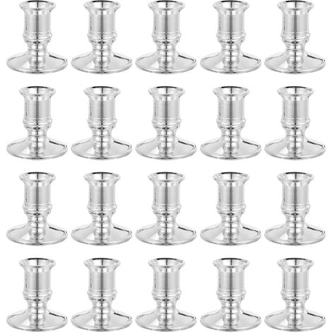 20er Set elegante Kerzenhalter aus Kunststoff mit silbernem Fuß zur Tischdekoration