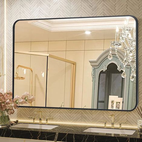 Specchio rettangolare YJ-9070 con cornice in alluminio colore nero 90x70 cm. (1/2)