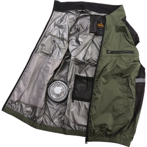 Vêtements climatisés, résistants aux UV, respirants et doux pour la peau. Gilet rafraîchissant portable pour la randonnée et le travail, taille XXXL, vert olive. (1/5)